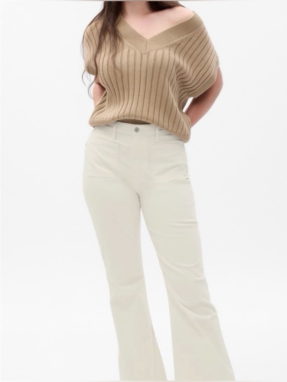 Women’s Cream High-Rise 70s Flared Corduroy